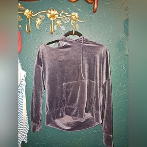 Velour Hooded Pullover Top in Dusty Purple